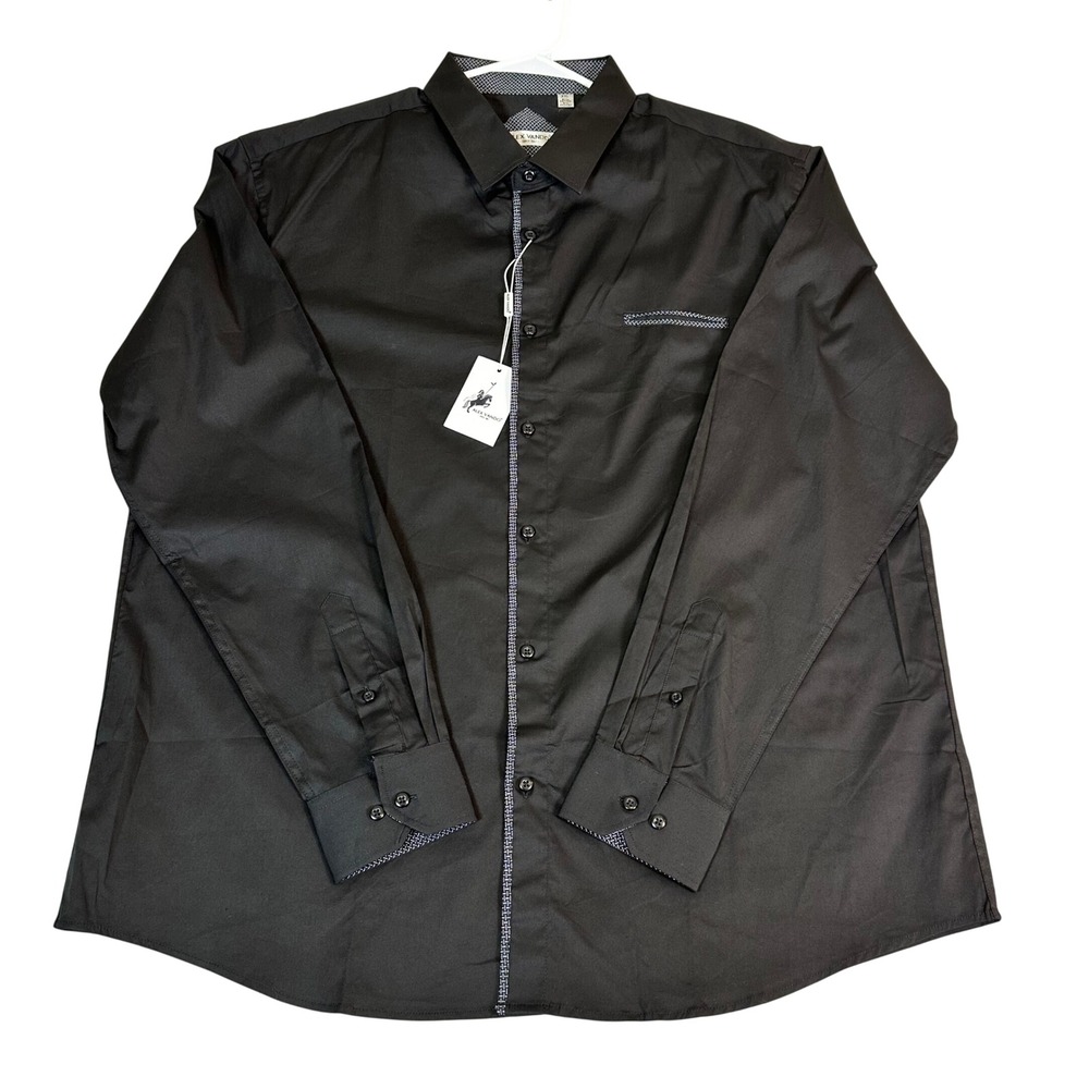 Alex Vando Mens XXL Black Button Down Long Sleeve Shirt Contrast Trim Stretch‎